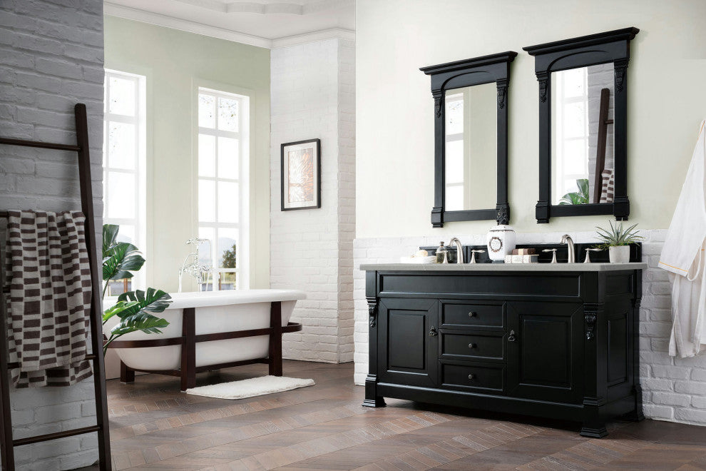 Brookfield 60" Double Vanity, Antique Black w/ 3 CM Eternal Serena Quartz Top