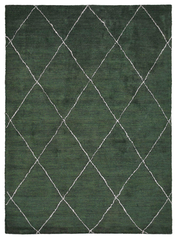 HAND KNOTTED LOOM SILK AREA RUGS-8'x10',Rectangle,Dark Green,Contemporary