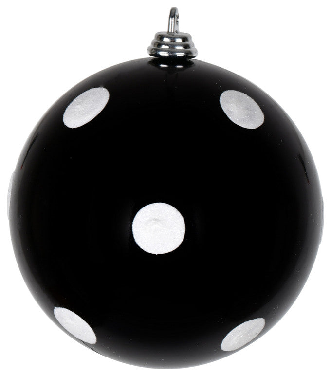 Candy Finish Ball Ornament With Glitter Dots , Black, 4"
