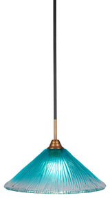 Paramount 1-Light Mini Pendant, Matte Black & Brass, 16" Teal Crystal Glass