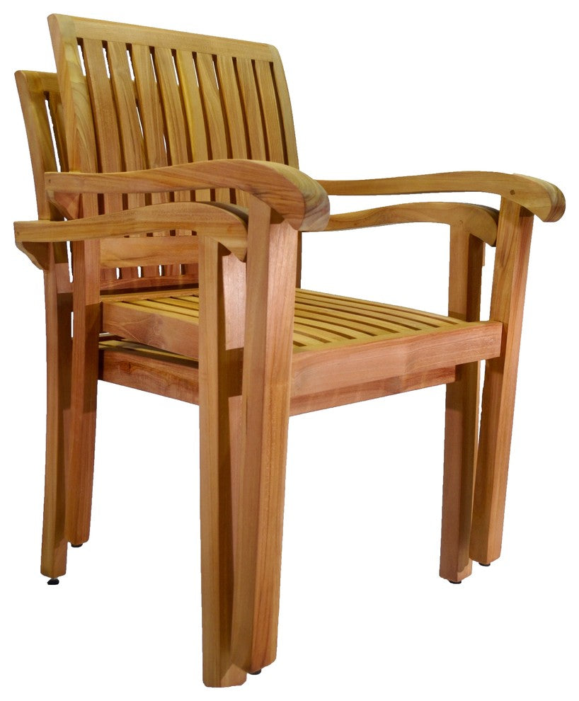 9-Piece Outdoor Teak Dining Set, 94" Rectangle Table, 8 Nain Stacking Chairs