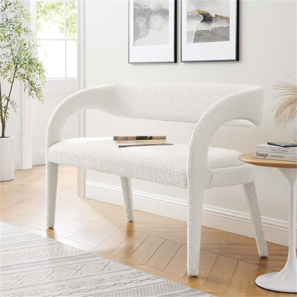 Modway Pinnacle 20" Upholstered Boucle Fabric Accent Bench in Ivory