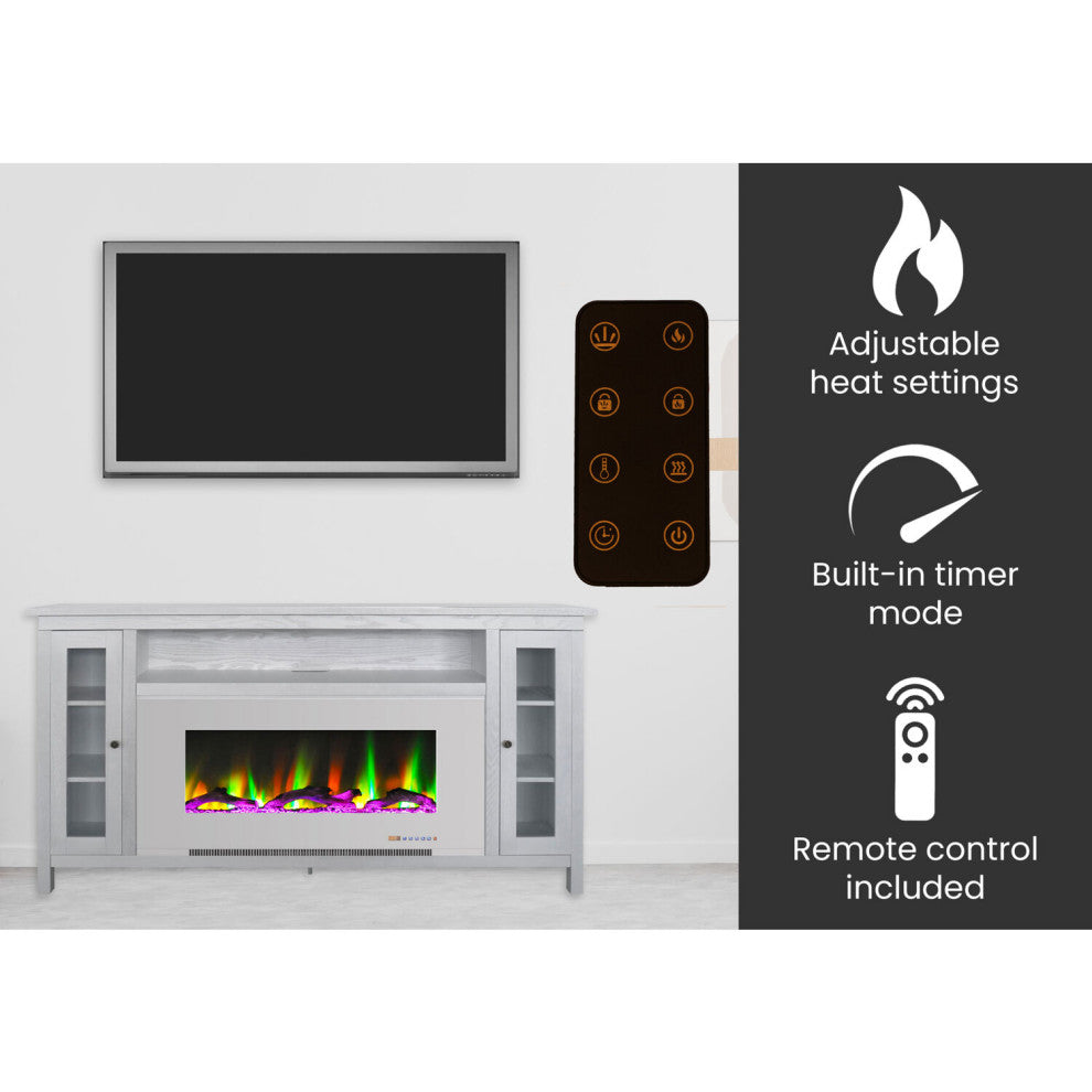 62" Whitby Farmhouse Electric Fireplace Heater, Deep Crystal Insert Mahogany