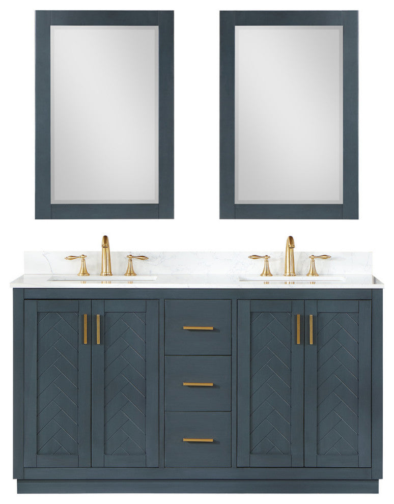 Gazsi Charcoal Blue Bathroom Vanity Set, 60", With Mirror