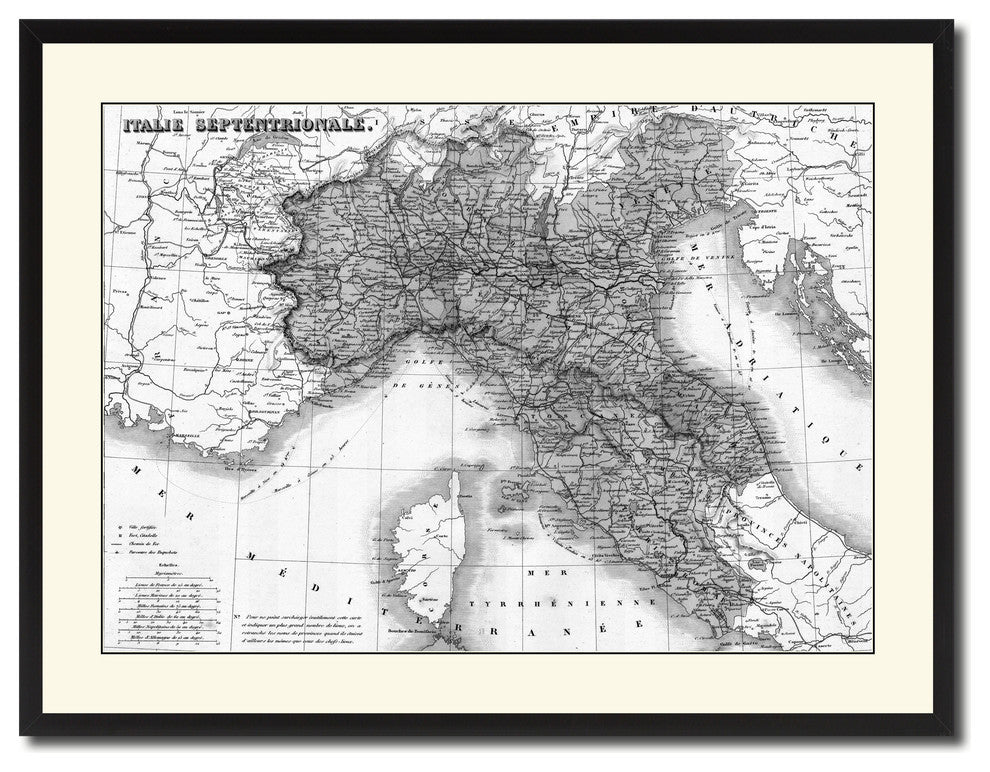 North Italy Vintage B&W Map Canvas Print, 28"x37"