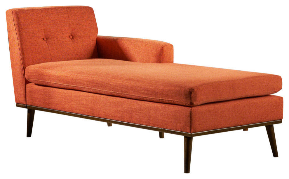 GDF Studio Sophia Mid-Century Modern Fabric Chaise Lounge, Muted Orange