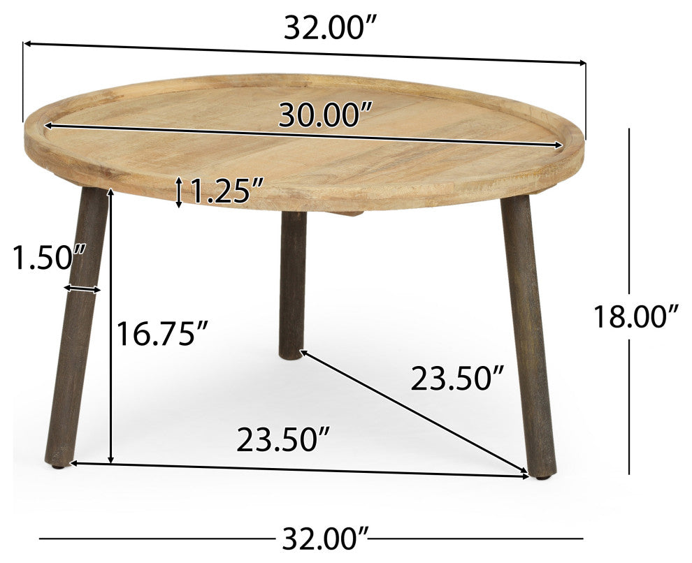 Merry Rustic Handcrafted Round Mango Wood Coffee Table