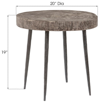 Crosscut Side Table, Gray Stone, Forged Legs