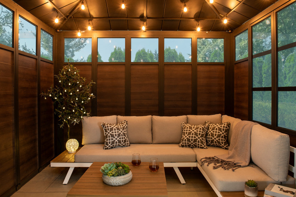 Sunjoy Outdoor Sunroom 11 ft. x 11 ft. Black Hardtop Gazebo/Hot Tub Shelter