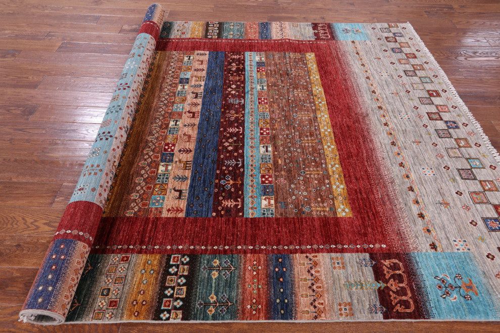 6' 8" X 9' 8" Persian Gabbeh Tribal Handmade Wool Rug Q10444