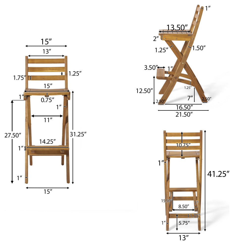 GDF Studio Atlantic Foldable Outdoor Wood Bar Stool