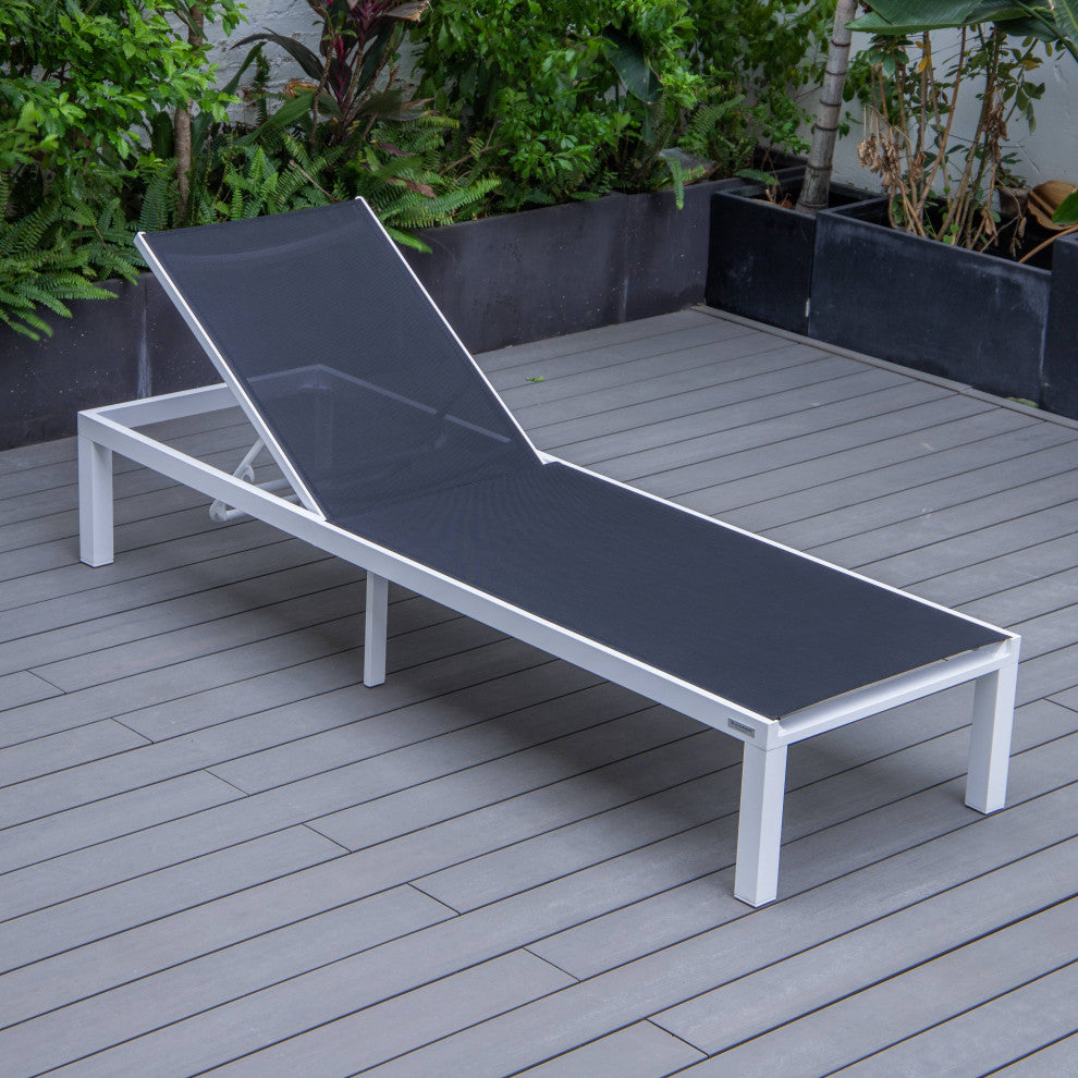 LeisureMod Marlin Patio Chaise Lounge Chair With White Frame, Black