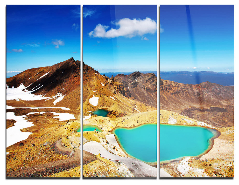"New Zealand Emerald Lakes" Photo Metal Wall Art, 3 Panels, 36"x28"