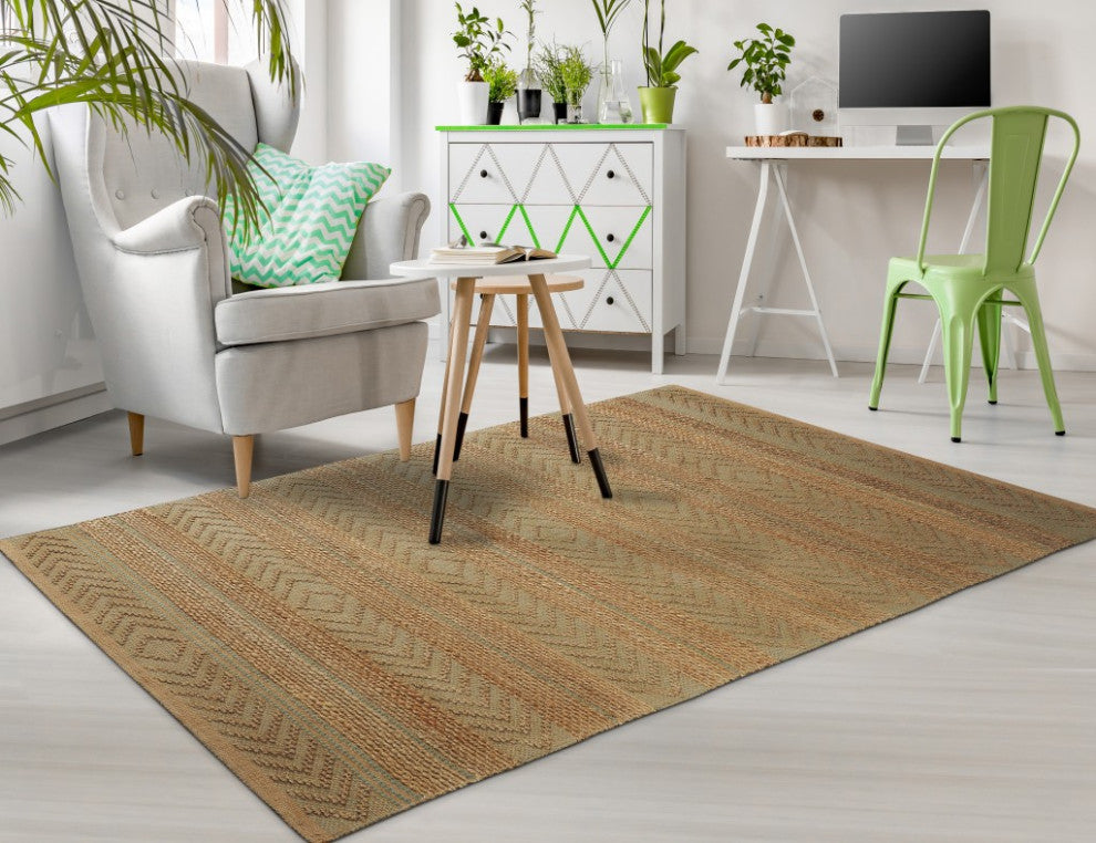 8" x 10" Seafoam and Tan Bohemian Striped Area Rug