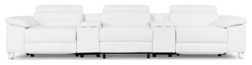 Monaco Reclining Leather Sofa with Console, White