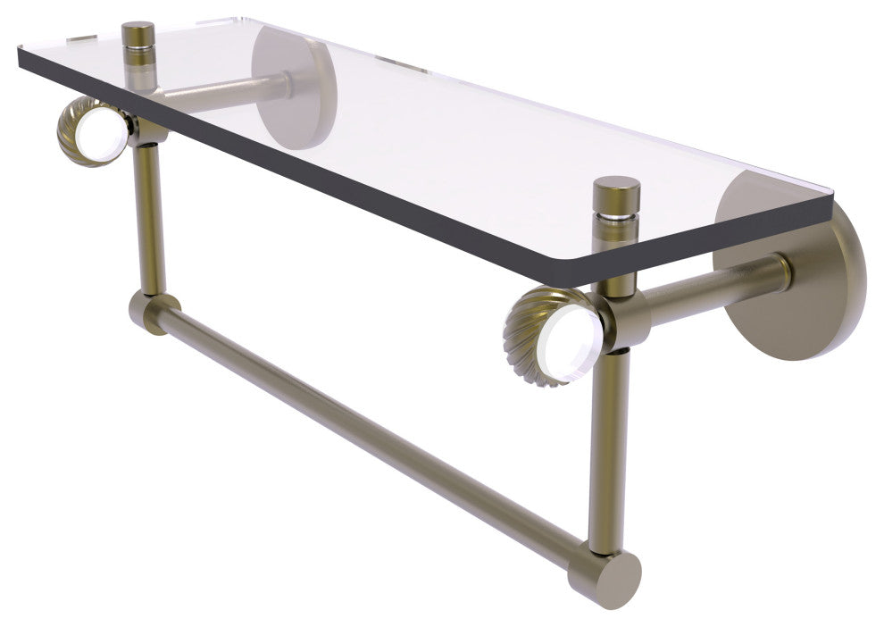 Clearview 16" Glass Twist Accent Shelf and Towel Bar, Antique Brass