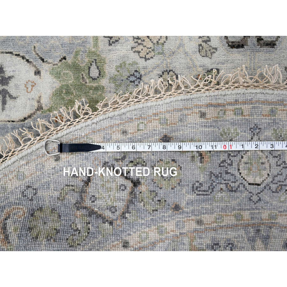 Chrome Denser Weave Oushak Soft Wool Hand Knotted Round Rug, 5'x5'