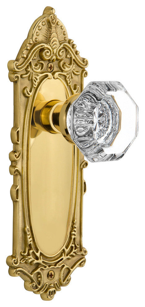 Victorian Plate Privacy Waldorf Door Knob, Unlacquered Brass