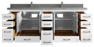 Fenway 84 Double Sink Bath Vanity in White 2" Piatra Gray