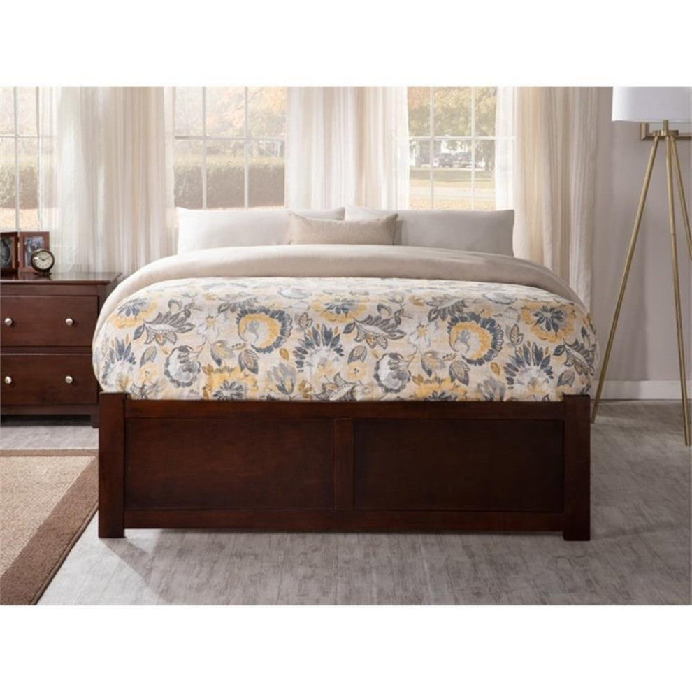 Bowery Hill Solid Wood Platform Full Panel Bed with Trundle in Walnut