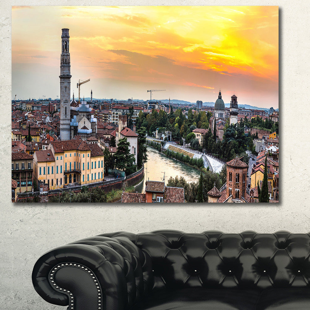 Verona at Sunset in Italy, Cityscape Canvas Art Print, 40"x30"