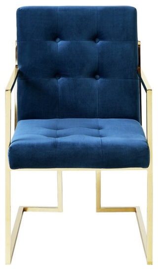 Maklaine Button Tufted Velvet Dining Chair Navy Blue/Gold (Set of 2)