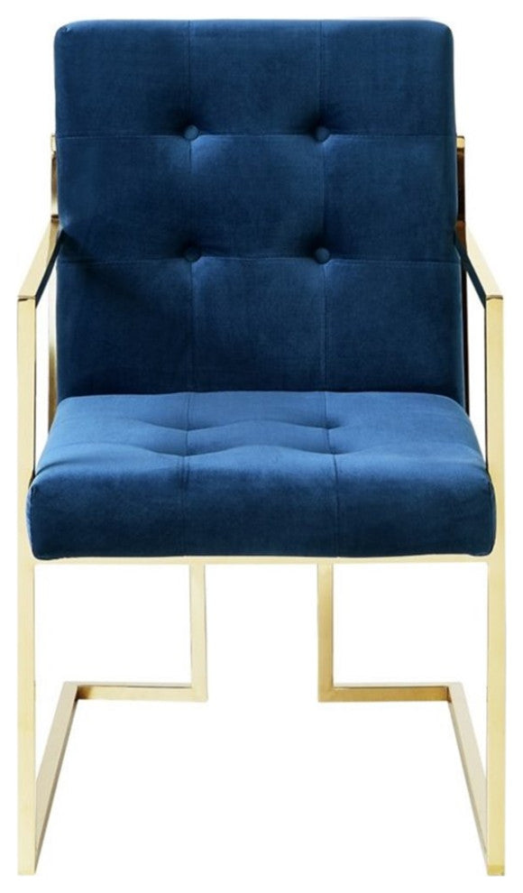 Maklaine Button Tufted Velvet Dining Chair Navy Blue/Gold (Set of 2)