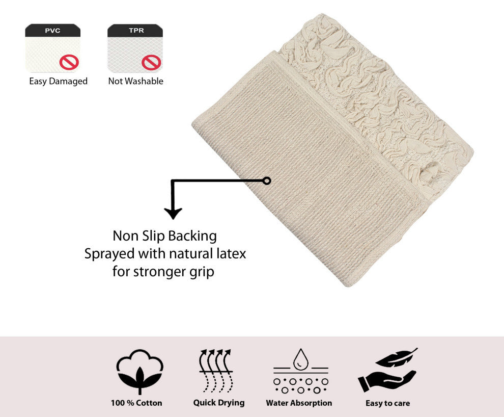 Bell Flower Collection Tufted Bath Rugs, 2 Piece Set, Ivory
