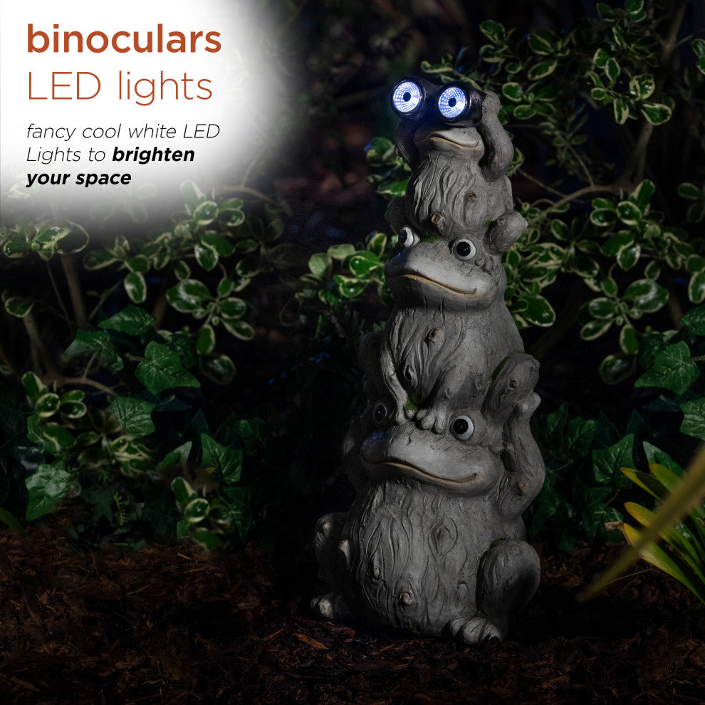 Alpine Solar Three Stack Frogs Statue with LED Light, 24"