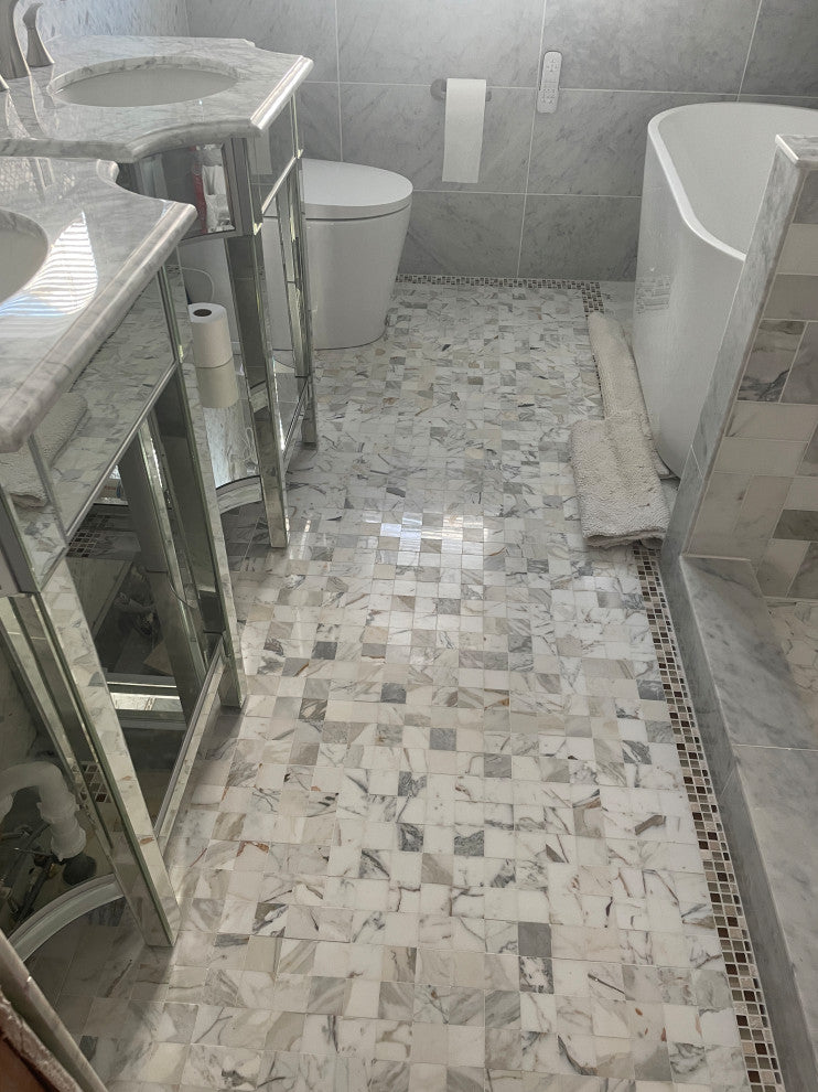 Calacatta Gold Marble 3x3 Square Mosaic Tile Polished, 1 sheet