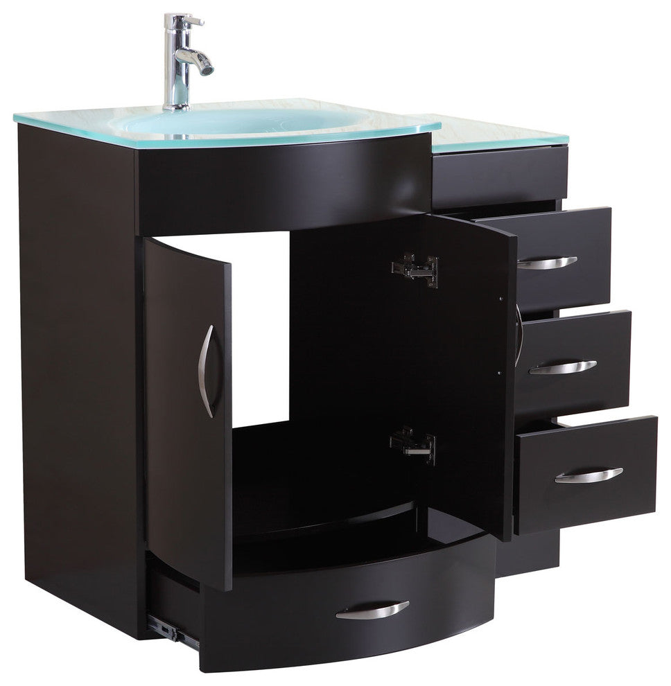 36" Black Vanity, 24" Single Sink Base, Single 12 Drawer Base, LV5-C1-36-B