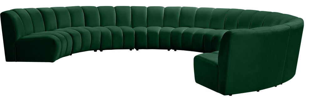 Infinity Channel Tufted Velvet Modular Chair, Green, 9 Piece