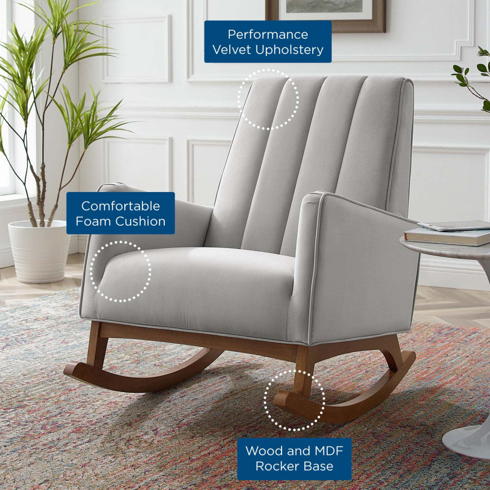 Accent Rocking Chair Armchair, Velvet, Gray, Modern, Lounge Hospitality