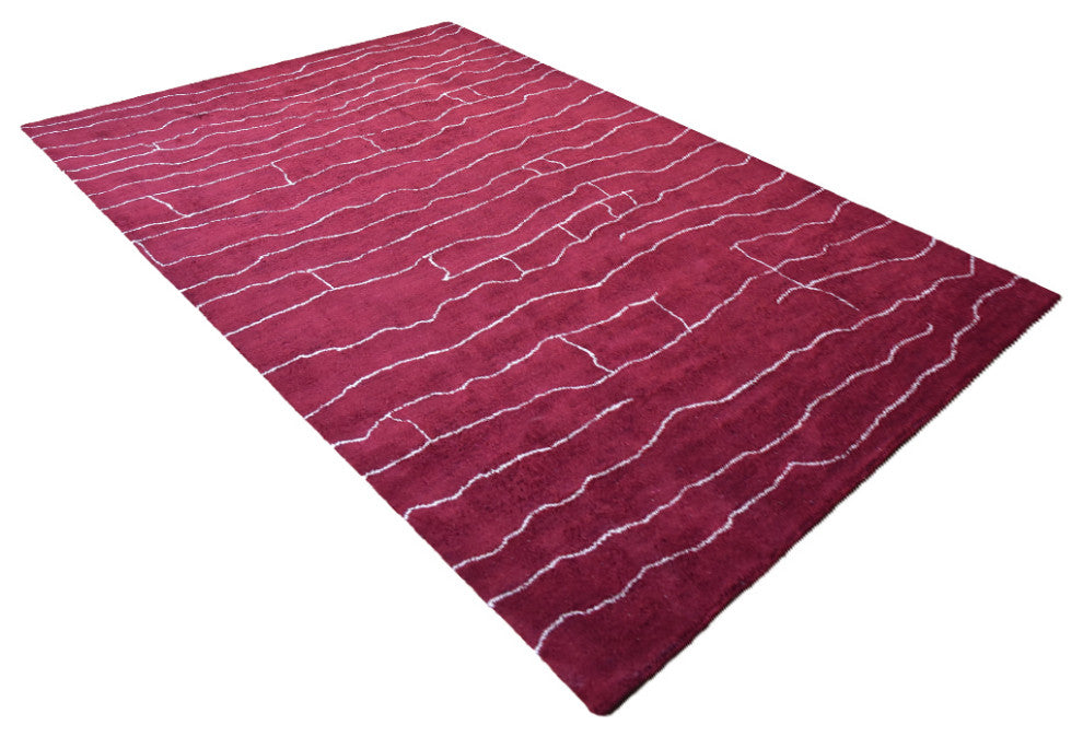 HAND KNOTTED LOOM SILK ECO-FRIENDLY RUGS-6'x9',Rectangle,Red White,Contemporary