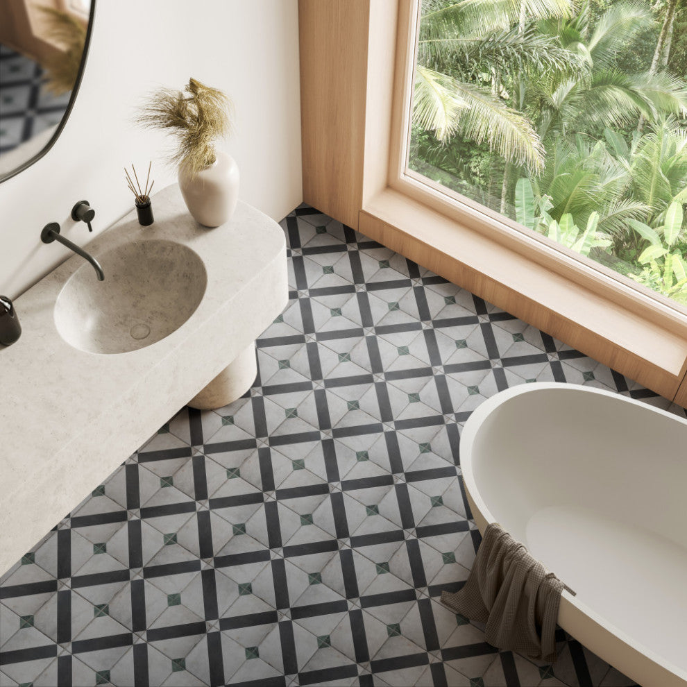 Renaissance Deco Emerald Frame Porcelain Floor and Wall Tile