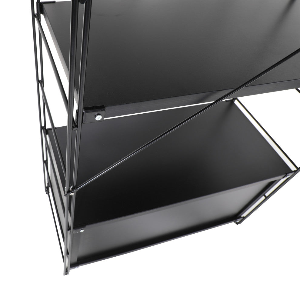 LeisureMod Brentwood Bookcase with Black Steel Frame, Black