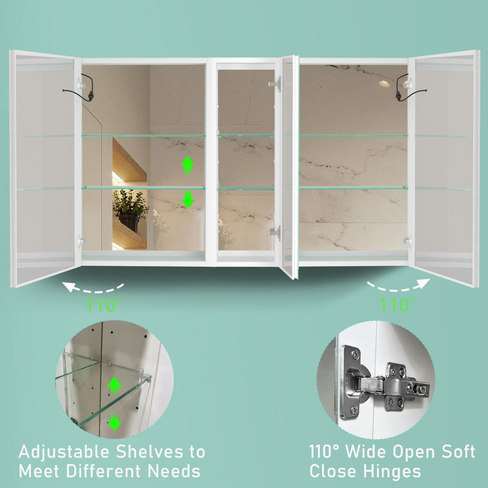 50 in.W x 30 in. H Aluminum Surface Mounted Medicine Cabinet with Mirrors