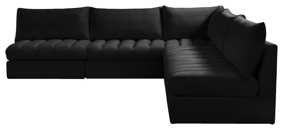 Jacob Velvet Upholstered 5-Piece L-Shaped Modular Sectional, Black