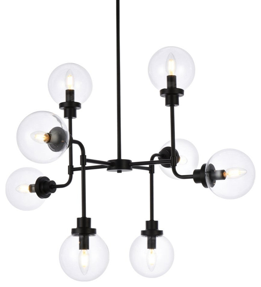 Helen 8-Light Pendant, Black With Clear Shade