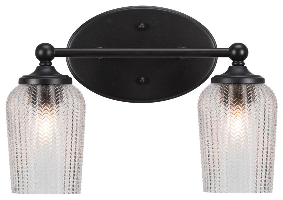 Capri 2-Light Bath Bar, Matte Black/Clear Textured