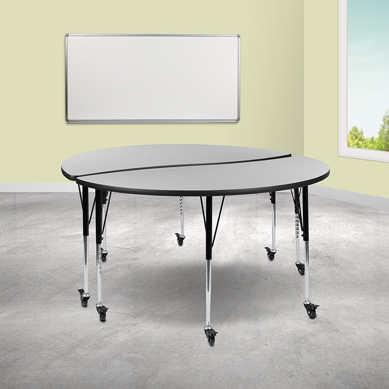 2 Piece Mobile 60" Circle Wave Kids Adjustable Activity Table Set, Gray