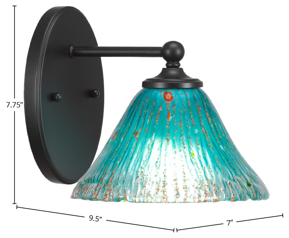Capri 1-Light Wall Sconce, Matte Black/Teal Crystal
