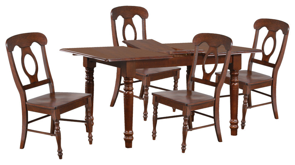 5-Piece Rectangular Extendable Dining Set, Butterfly Leaf Table, Napoleon Chairs