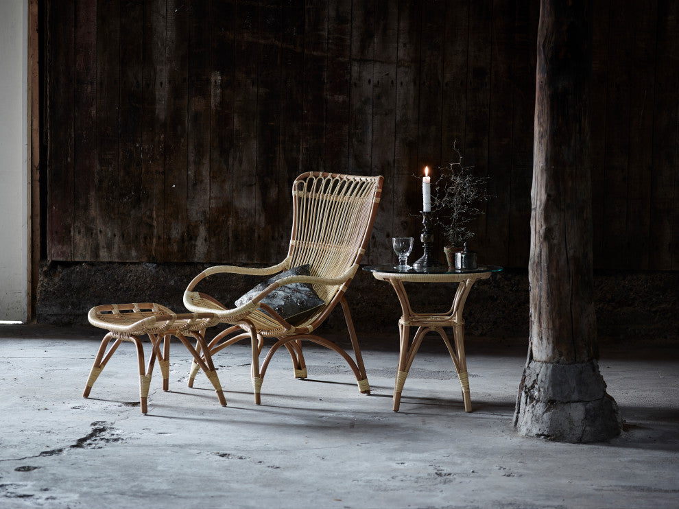 Monet Highback Rattan Lounge Chair and Footstool, Natural