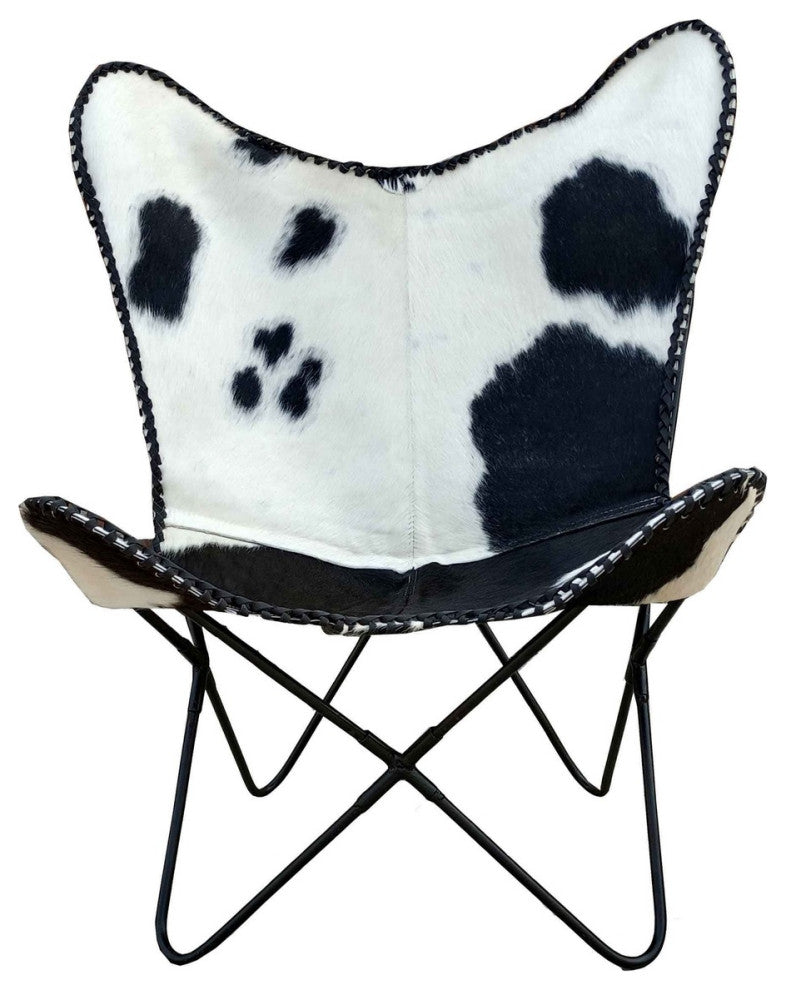 Butterfly Chair Milo, Visually Striking Black And White Cowhide