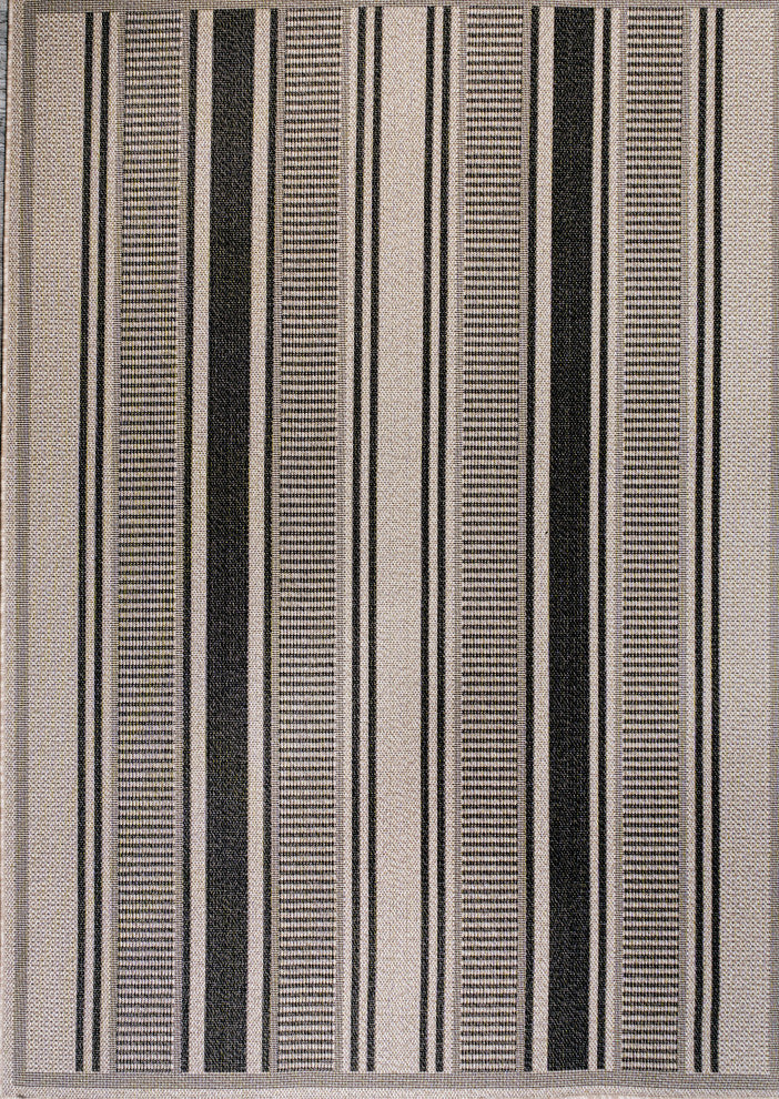 Haynes Modern Double Stripe Indoor/Outdoor Area Rug, Black/Beige, 3x5
