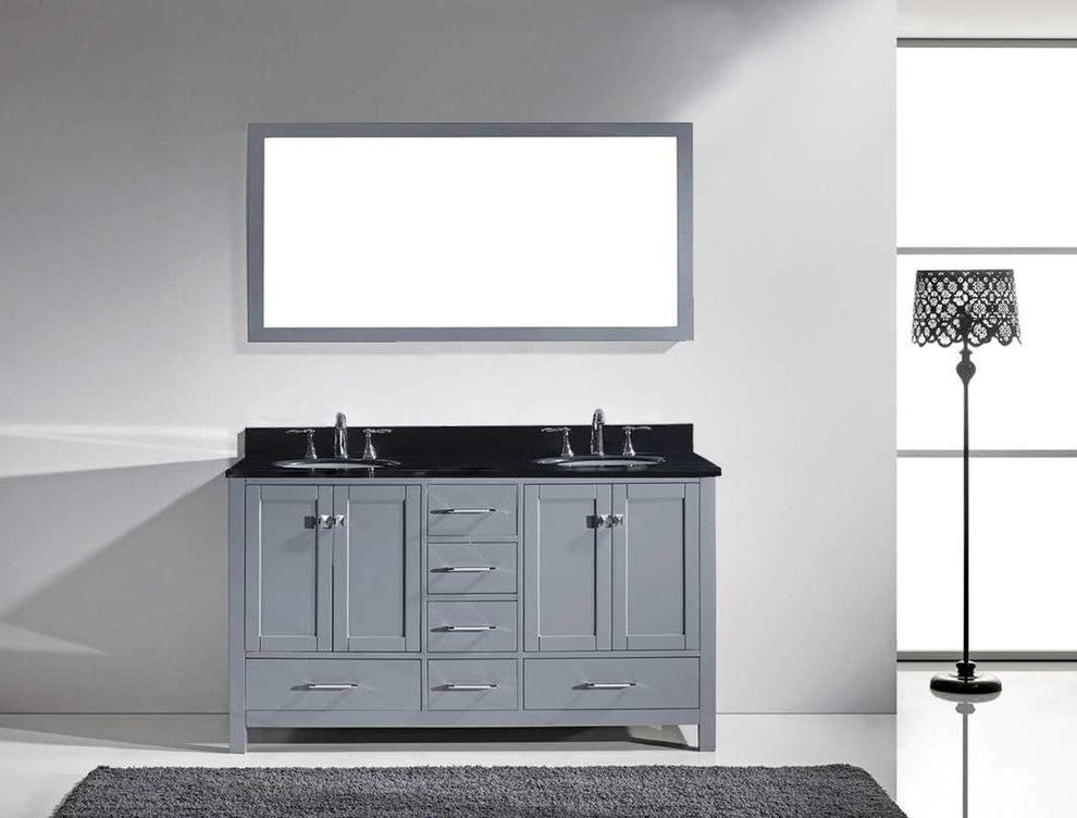 Caroline Avenue 60" Double Bathroom Vanity Set Gray, Granite Top