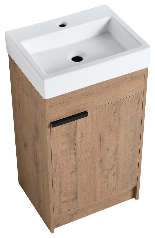 18x15., Bath Vanity, Imitative Oak With White Ceramic Top and Basin