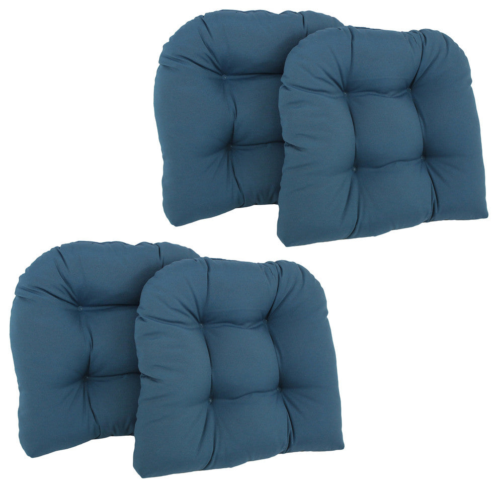 19" U-Shaped Twill Tufted Dining Chair Cushions, Set of 4, Indigo