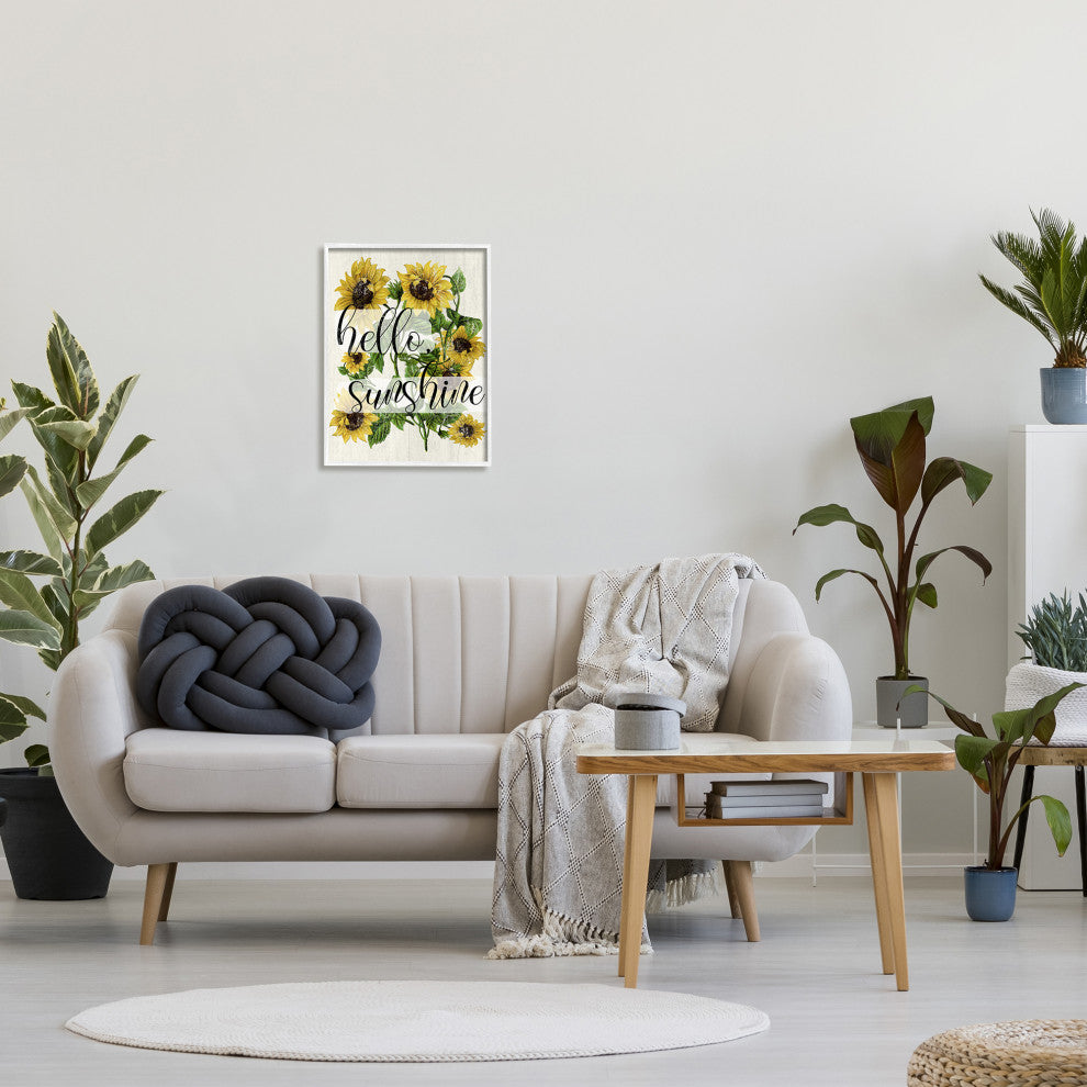 Vintage Painted Sunflowers with Hello Sunshine Text, 16 x 20